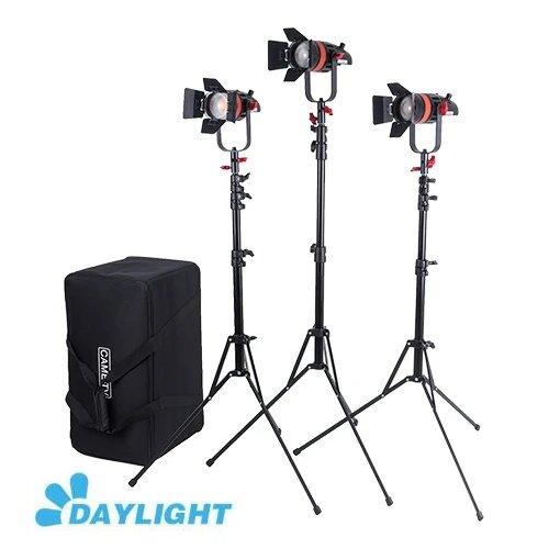 3 Pcs CAME-TV Q-55W Boltzen 55w High Output Fresnel Focusable LED Daylight Kit With Light Stands