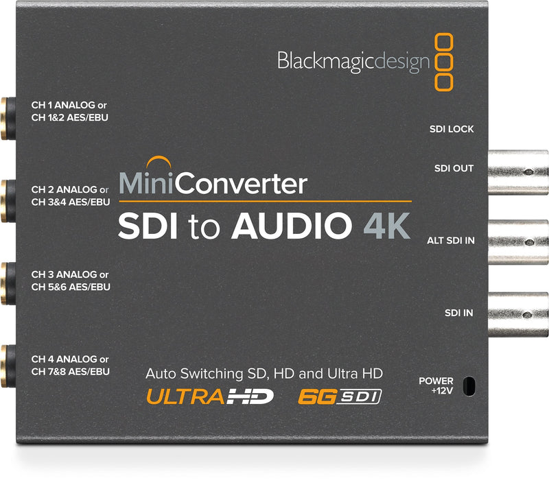 Blackmagic Design Mini Converter SDI to Audio 4K Active Video Converter - Conversor de vídeo (3840 x 2160 Pixeles, 525i,625i,720p,1080i,1080p,2160p, Active Video Converter, Gris, BNC, BNC)